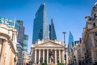 Bank of England and the Royal Exchange in the City of London